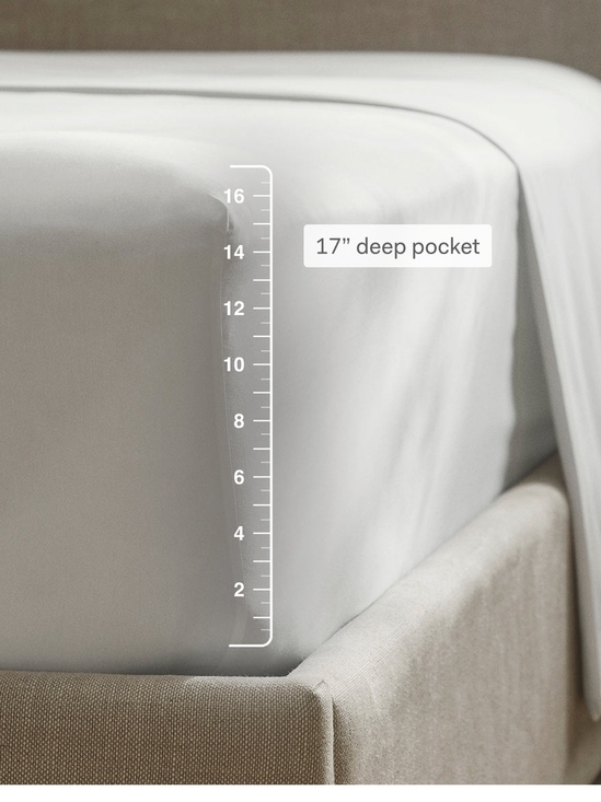 Boll And Branch Percale Hemmed Sheet Set, King/Cal King - White/Bay - Picture 5 of 9